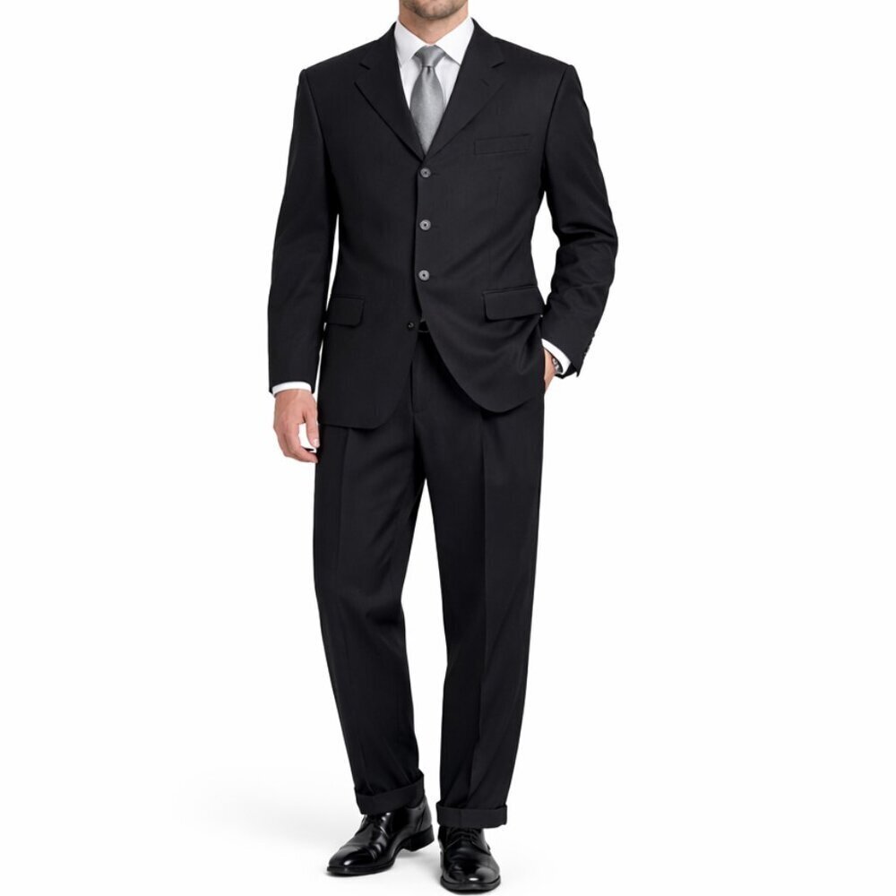 Bachrach Wool Pant Suit Men Size 32 Cuffed Pleated Button Pockets Italy Black